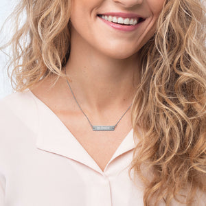 Blonde Engraved Silver Bar Chain Necklace